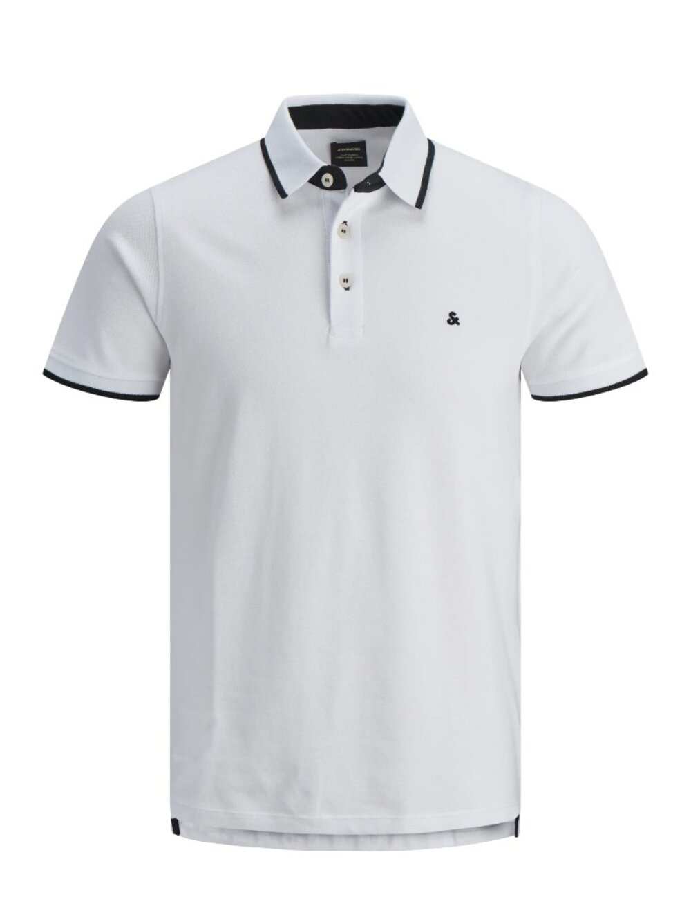 Jack & Jones White Pique Knit Slim Fit SS Polo With Navy Collar Detail/6623